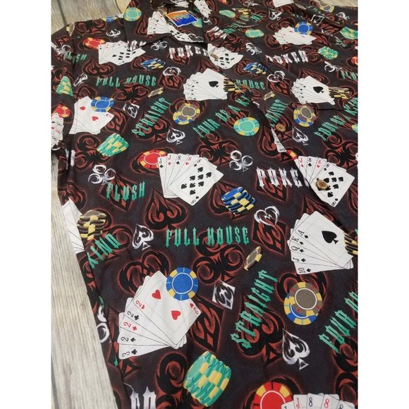 Dem Crazy Hawaiian Shirt Mens Size L Short Sleeves Button Up Poker Cards Print - Picture 4 of 11